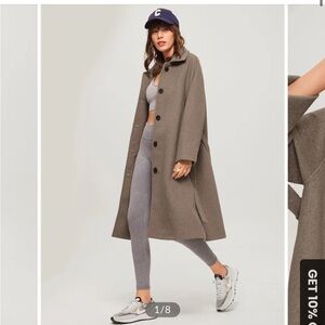 Commense Brushed Belted Long Overcoat